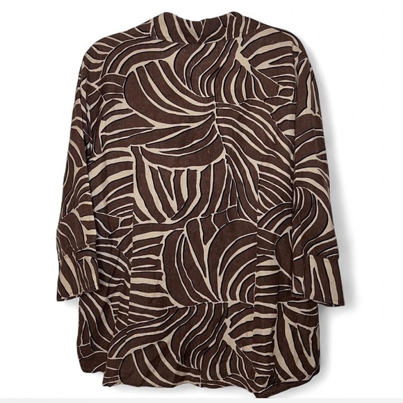 East 5th Brown Cream Zebra Print Linen Blend Button Down Shirt 1X - Picture 5 of 6